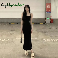 Cyflymder Autumn Pure Sleeveless Dress Women Sexy Sheath Hotsweet Korean Style Fashion All-Match
