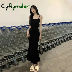 Cyflymder Autumn Pure Sleeveless Dress Women Sexy Sheath Hotsweet Korean Style Fashion All-Match