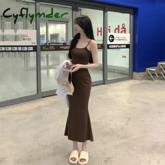 Cyflymder Autumn Pure Sleeveless Dress Women Sexy Sheath Hotsweet Korean Style Fashion All-Match