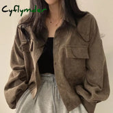 Cyflymder Autumn Retro Versatile Single Breasted Turndown Collar Long Sleeved Jacket for Women Coffee Casual with