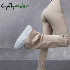 Cyflymder Autumn Solid High Waist Hip-Wrapping Elasticated Embossing Trousers Casual Daily