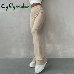 Cyflymder Autumn Solid High Waist Hip-Wrapping Elasticated Embossing Trousers Casual Daily