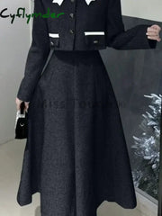 Cyflymder Autumn Vintage Elegant 2 Piece Dress Set Women Korean Fashion Casual Party Suits Female Chic Long Sleeve Tops