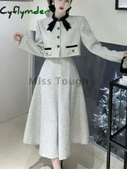 Cyflymder Autumn Vintage Elegant 2 Piece Dress Set Women Korean Fashion Casual Party Suits Female Chic Long Sleeve Tops