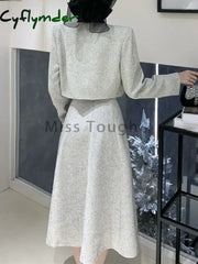 Cyflymder Autumn Vintage Elegant 2 Piece Dress Set Women Korean Fashion Casual Party Suits Female Chic Long Sleeve Tops