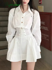 Cyflymder Autumn Vintage Solid Elegant Dress Women White New Sweet Casual Mini Dress Female Korean Fashion Y2k Chic One