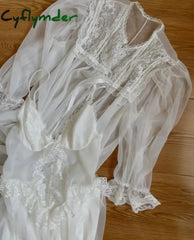 Cyflymder Autumn White Fairy Vintage Sweet Dress Women Mesh Lace Sexy Casual Korean Dress Female Patchwork Designer