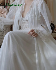 Cyflymder Autumn White Fairy Vintage Sweet Dress Women Mesh Lace Sexy Casual Korean Dress Female Patchwork Designer