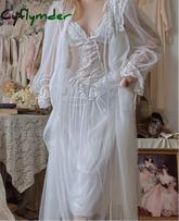 Cyflymder Autumn White Fairy Vintage Sweet Dress Women Mesh Lace Sexy Casual Korean Dress Female Patchwork Designer