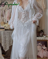 Cyflymder Autumn White Fairy Vintage Sweet Dress Women Mesh Lace Sexy Casual Korean Dress Female Patchwork Designer