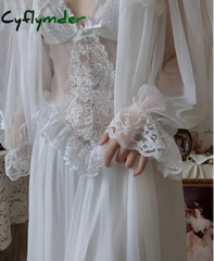 Cyflymder Autumn White Fairy Vintage Sweet Dress Women Mesh Lace Sexy Casual Korean Dress Female Patchwork Designer