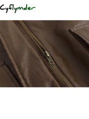 Cyflymder Autumn Winter American Vintage Women Oversize Faux Leather Jacket Padded Old Money Outwear Thick Lambs Wool