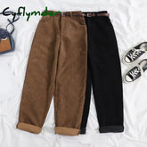 Cyflymder Autumn Winter Corduroy Pants Women Vintage Brown Streetwear Straight Trousers Female Fashion High Waist Wide