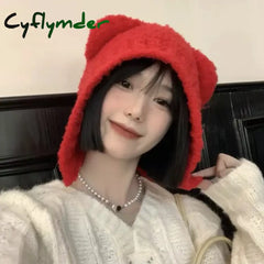 Cyflymder Autumn Winter Cute Safety Bear Hats Beanies Women Keep Warm Thicken Lamb Hat Travel Pullover Caps Ladies