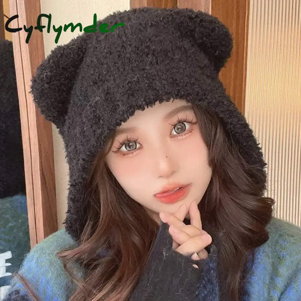Cyflymder Autumn Winter Cute Safety Bear Hats Beanies Women Keep Warm Thicken Lamb Hat Travel Pullover Caps Ladies