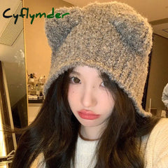 Cyflymder Autumn Winter Cute Safety Bear Hats Beanies Women Keep Warm Thicken Lamb Hat Travel Pullover Caps Ladies