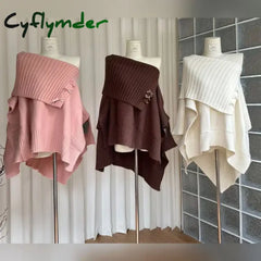 Cyflymder Autumn Winter Elegant Women Dresses Two Piece Set Knitted Shawls Tops with Mini Dress Suits Females All-match