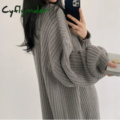 Cyflymder Autumn Winter Fashion Female Vintage Full Sleeve Loose Warm Knitwear Long Sweaters Cardigan Women Casual