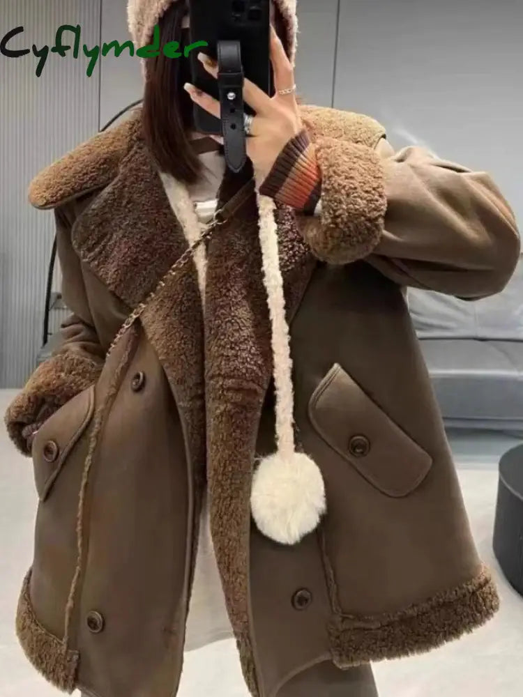 Cyflymder Autumn/Winter Fashion New Collection Women’s Warm Jacket Sleeveless Collar Lamb Fleece Fur Integrated Vest