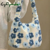 Cyflymder Autumn Winter Flower Lamb Wool Plush Bag Student Large Capacity Tote Shoulder Women