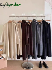 Cyflymder Autumn/Winter Gentle Style Long Sweater Knitted Cardigan Tank Top Maxi Skirt Set Solid Color Knit Three Piece