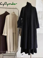 Cyflymder Autumn/Winter Gentle Style Long Sweater Knitted Cardigan Tank Top Maxi Skirt Set Solid Color Knit Three Piece