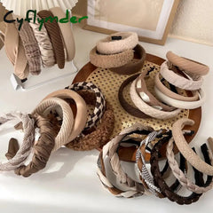 Cyflymder Autumn/Winter New Brown Color Headband Sponge Wide Hair Band For Woman Girl Elegant Hoop