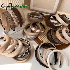 Cyflymder Autumn/Winter New Brown Color Headband Sponge Wide Hair Band For Woman Girl Elegant Hoop