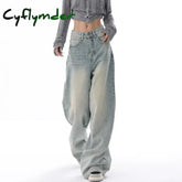 Autumn Winter New High Waisted Jeans Women Button Full Length Wide Leg Denim Pants Fashion Vintage Y2K Light Blue Loose Trousers