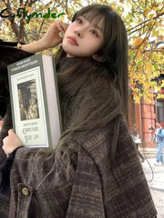 Cyflymder Autumn/Winter New Retro Plaid Cloak Shawl Woolen Coat Women Winter Clothes Korean Style Chic Loose Wool