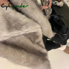 Cyflymder Autumn Winter Oversized Loose Casual Luxury Soft Thick Warm Hairy Faux Fox Fur Coat Women Long Sleeve Fluffy
