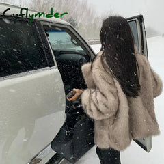 Cyflymder Autumn Winter Oversized Loose Casual Luxury Soft Thick Warm Hairy Faux Fox Fur Coat Women Long Sleeve Fluffy