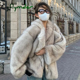 Cyflymder Autumn Winter Oversized Loose Casual Luxury Soft Thick Warm Hairy Faux Fox Fur Coat Women Long Sleeve Fluffy