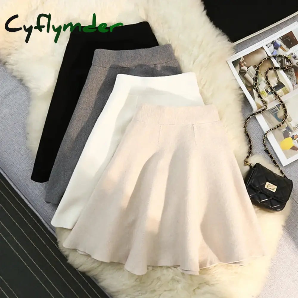Cyflymder Autumn Winter Sexy Knitted Short Mini Skirt Women Elastic High Waist A-Line Party Club Umbrella Tutu Skirt