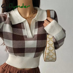 Cyflymder Autumn Winter Vintage Knitwear Crop Tops Women Pullover Sweaters Fashion Female Long