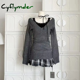 Cyflymder Autumn Winter Woman Gyaru Coquette V-neck French Vintage Sweater Long Sleeve Pullovers Knitwears 2000s