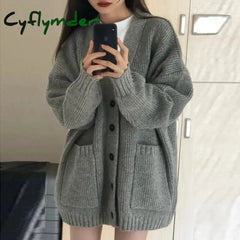 Cyflymder Autumn Winter Women Cardigan Sweater Coats Fashion Female Long Sleeve V-Neck Loose