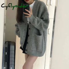 Cyflymder Autumn Winter Women Cardigan Sweater Coats Fashion Female Long Sleeve V-Neck Loose