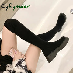 Cyflymder Autumn Winter Women Platform Over The Knee Boots Ladies Stretch Knitted Socks Long Boots Slip-On Thick Bottom