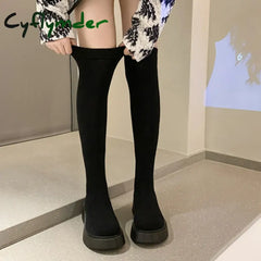 Cyflymder Autumn Winter Women Platform Over The Knee Boots Ladies Stretch Knitted Socks Long Boots Slip-On Thick Bottom