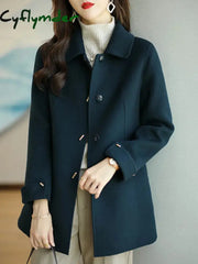 Cyflymder Autumn Winter Woolen Coat Slim Fashion Office Lady Square Collar Single Breasted Coats