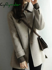 Cyflymder Autumn Winter Woolen Coat Slim Fashion Office Lady Square Collar Single Breasted Coats