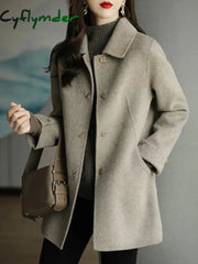 Cyflymder Autumn Winter Woolen Coat Slim Fashion Office Lady Square Collar Single Breasted Coats