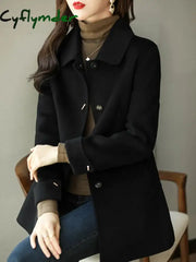 Cyflymder Autumn Winter Woolen Coat Slim Fashion Office Lady Square Collar Single Breasted Coats