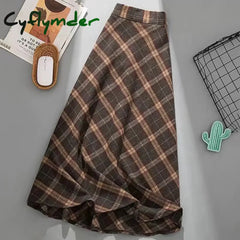 Cyflymder Autumn Winter Woolen Skirt Women Korean Style Thick High Waist Long Skirt Woman A Line Pleated Plaid Skirt