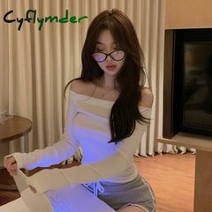 Cyflymder Autumn Women Hot Girl One Shoulder Sexy Undercover Solid Color Off Shoulder Long Sleeve T-shirt Hottie Slim
