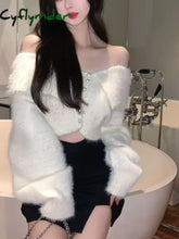 Cyflymder Autumn Women Sexy White Y2k Cardigan Office Lady Long Sleeve Tops Bodycon V-Neck French Blouse Korean Fashion