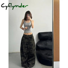 Cyflymder Autumn Womens Jeans High Waist Baggy Casual Vintage Y2K Camouflage Straight Pants Street American Wide Leg