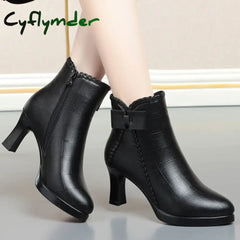 Cyflymder Autumn Women’s Platform Shoes New Plus Velvet Stiletto Heel Heeled Ankle Boots Winter Versatile Pointed Toe