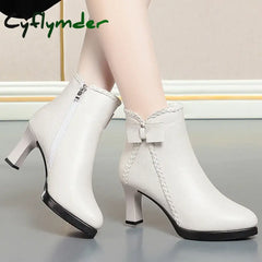 Cyflymder Autumn Women’s Platform Shoes New Plus Velvet Stiletto Heel Heeled Ankle Boots Winter Versatile Pointed Toe